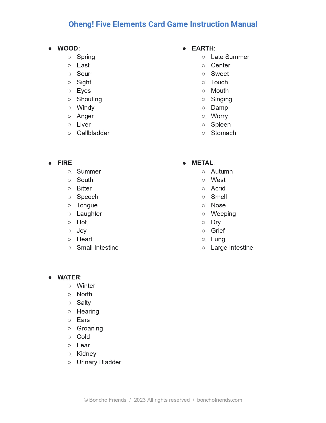 Oheng! Five Elements Card Game