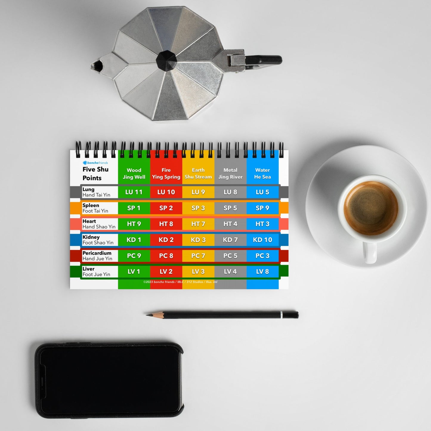 Boncho 5 Shu Points Spiral Notebook